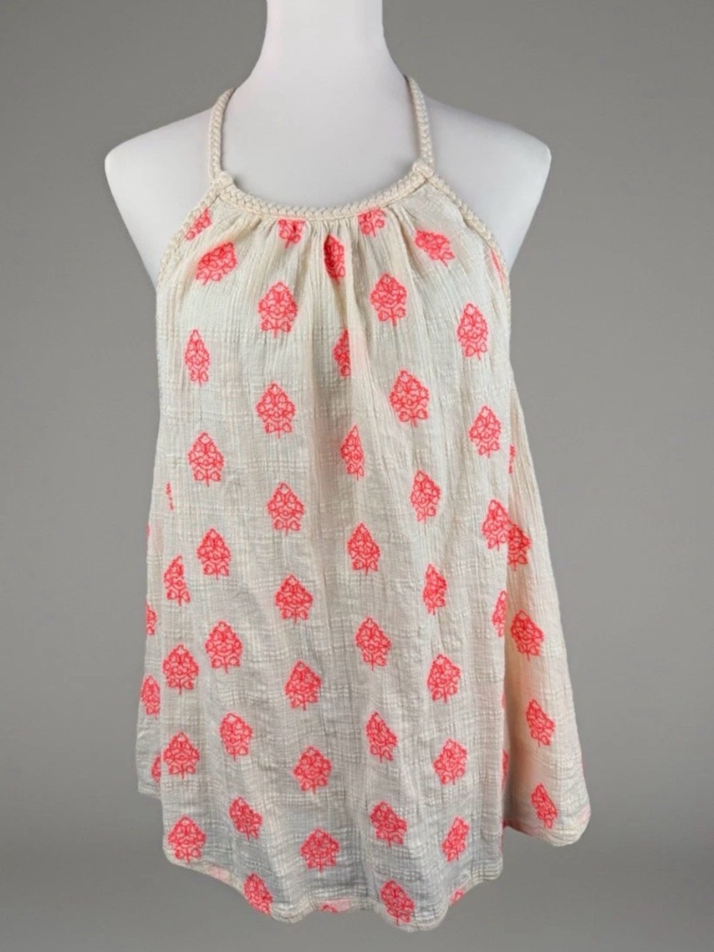 Lucky Brand Women's Halter Top Sz XL Embroidered Boho Spring